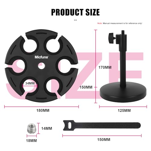 Multi Microphone Holder, Wired and Wireless Mic Holder for Stand, Hold Up to 6 Microphones, Aluminum, Black with stand (Desk)