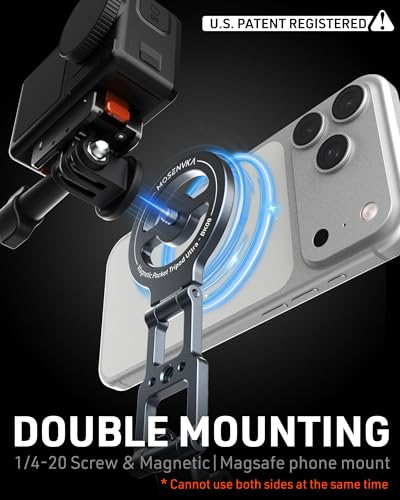 Magnetic Phone Stand Tripod for MagSafe iPhone | 2-in-1 Action Camera Mount | for DJI Osmo Pocket 3/4 Accessories, Foldable Phone Holder with Arca-Swiss & 1/4" Screw/Hook for GoPro 13/12| Patented Design