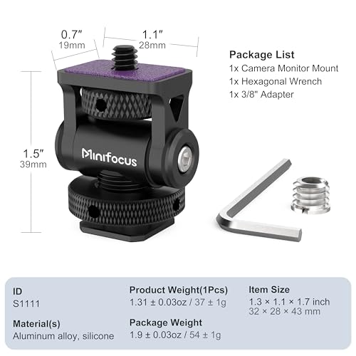MINIFOCUS Camera Monitor Mount with Cold Shoe, 1/4" Screw for 5" & 7" Field Monitor, Swivel 360° and Tilt 160° Holder for Camera Phone Cage LED Video Light - style: S1111