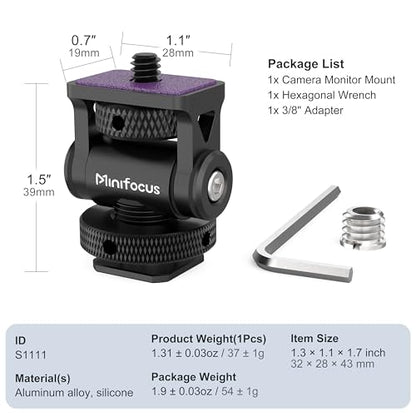 MINIFOCUS Camera Monitor Mount with Cold Shoe, 1/4" Screw for 5" & 7" Field Monitor, Swivel 360° and Tilt 160° Holder for Camera Phone Cage LED Video Light - style: S1111
