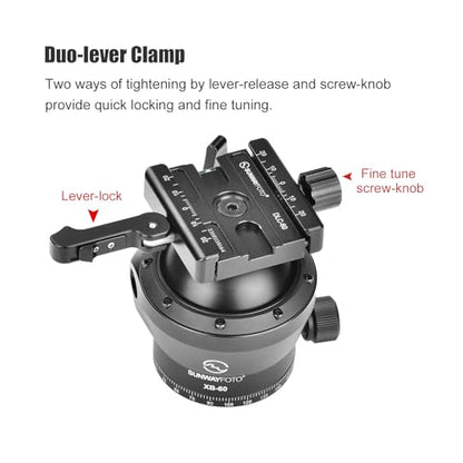 XB-60DL 60mm Low Profile Tripod Ball Head,Ballhead for Hunting,Load 66lb(30KG)