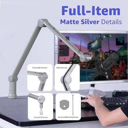 IXTECH Boom Arm - Adjustable 360° Rotatable Microphone Sturdy Stainless Steel Mic Desk, Table Stand Foldable Scissor Stable Mount Arms for Radio Studio, Podcast, Gaming (MATTE SILVER) - color: Matte Silver
