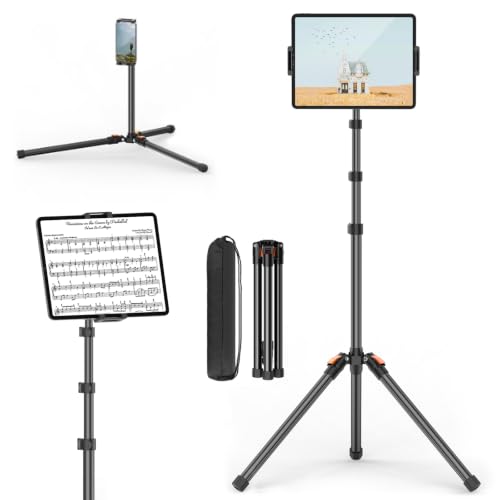 XXZU 72in Tablet Floor Stand Tripod,Tablet Stand Floor with 360° Ball Head,Height Adjustable Floor Stand Holder with Case,Sheet Music Stand for iPad/iPhone/Kindle and All 4.7-13” Devices