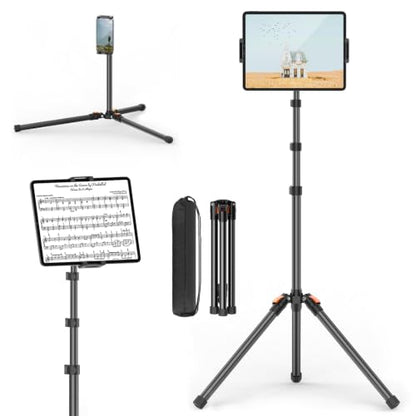 XXZU 72in Tablet Floor Stand Tripod,Tablet Stand Floor with 360° Ball Head,Height Adjustable Floor Stand Holder with Case,Sheet Music Stand for iPad/iPhone/Kindle and All 4.7-13” Devices