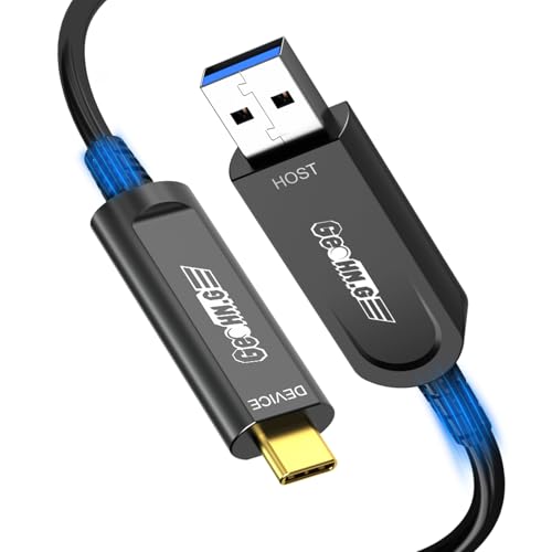 GeoHN.G USB A to USB C Fiber Optic Cable 10M/33FT, USB 3.2 10Gbps Long Distance Data Transfer USB C Extension Cable for VR, Camera, Mini PC, Laptop, Webcam, Printer and More - style: 10M-Black