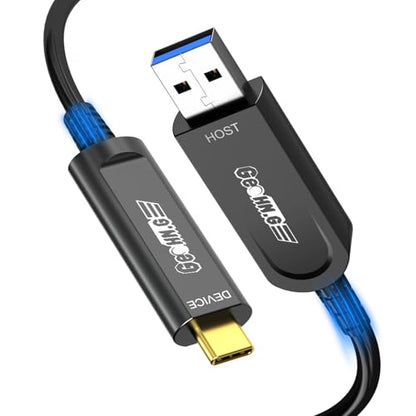 GeoHN.G USB A to USB C Fiber Optic Cable 10M/33FT, USB 3.2 10Gbps Long Distance Data Transfer USB C Extension Cable for VR, Camera, Mini PC, Laptop, Webcam, Printer and More - style: 10M-Black