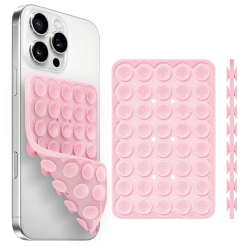 Yojaro Silicone Suction Cup Phone Case Mount Double Sided, Phone Accessories Hands-Free Strong Grip Holder for Selfies and Videos (Light Pink Glitter) - color: Light Pink Glitter