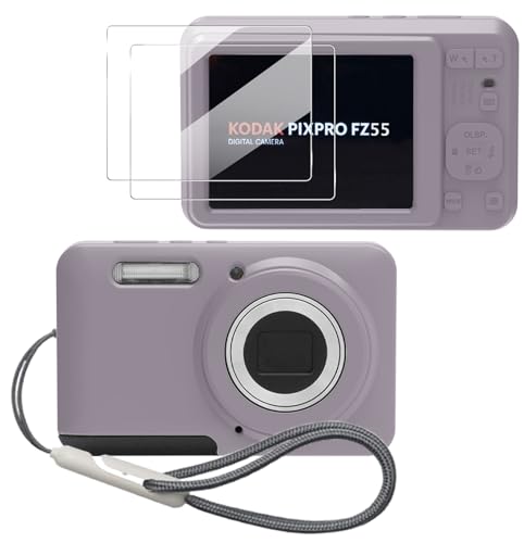 Case for Kodak PIXPRO FZ55,FZ55 accessories,Soft Silicone Protective Case,Comes with 2 Screen Protectors and 1 Wrist Strap - Rose grey - color: Rose grey