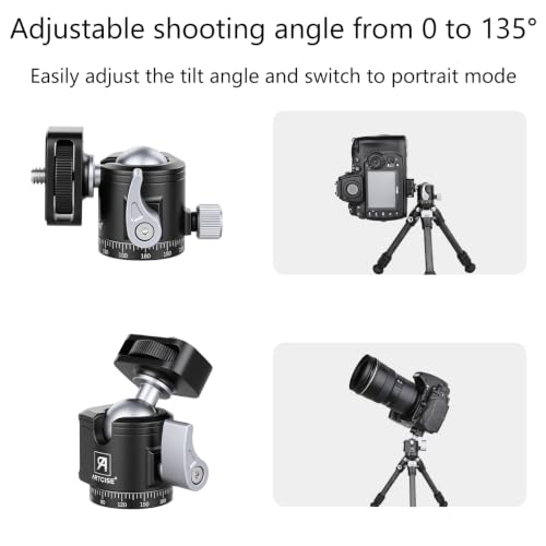 SH22 Mini Ball Head – Compact 360° Rotating Camera Mount with 1/4" Screw, Cold Shoe Accessory Holder, 90° Tilt for DSLR, Mirrorless, Smartphones and Lighting Accessories