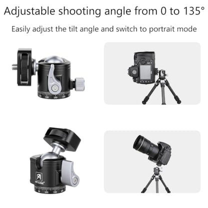 SH22 Mini Ball Head – Compact 360° Rotating Camera Mount with 1/4" Screw, Cold Shoe Accessory Holder, 90° Tilt for DSLR, Mirrorless, Smartphones and Lighting Accessories
