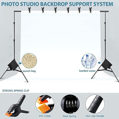 Photo Video Studio 10x7Ft (WxH) Adjustable Background Stand Backdrop Support System Kit with Carry Bag