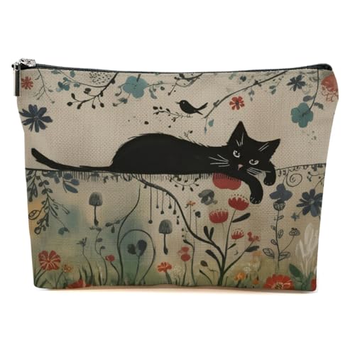 Vintage Cat Makeup Bag for Women, Floral Cats Cosmetic Bag Travel Organizer Toiletry Accessories, Cat Lover Gifts for Women Friends Girls,Birthday Christmas Gift - color: Multicolor 1410