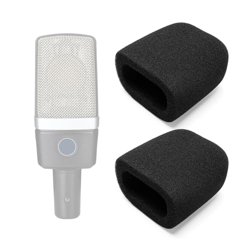 2-Pack Foam Windscreen Mic Cover Compatible with AKG C214 C314, Se Electronics X1 A, SE 4400 4100, BEHRINGER B906,SUPERLUX PRA628 Microphone, High-Density Pop Filter, Square Black