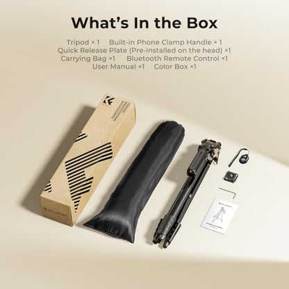 K&F CONCEPT Lightweight Camera Tripod for Phone, 16.7"(42.5cm) Folded with Quick Release Plate, Phone Holder & Strap, Max 62.2"(158cm) Height, 3kg Load, Camera Stand for Photography & DSLR/iPhone