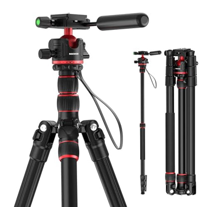 NEEWER Basics Camera Tripod Monopod, 77" Compact Lightweight Travel DSLR Video Stand, 360° Ball Head, Arca Type QR Plate, Reversible Legs & Inverted Central Axis, 13lb Max Load, TP08 - style: TP08