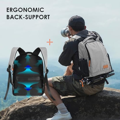 TARION Large Camera Backpacks for Photographers - Waterproof Camera Bag Photography backpack with 15" Laptop Compartment Rain Cover Side Access Tripod Holder(TB02 Grey) - color: Grey