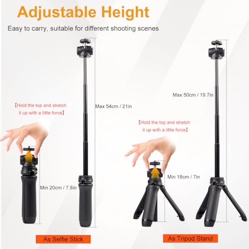 Osmo Pocket 3 Tripod, Extendable Mini Tripod Stand Desk Table and Selfie Stick Tripods for Camera, Portable Lightweight Stand for DJI Osmo Pocket 3 2 Action 5 4, GoPro Hero 13 12 11 10 9 8 and More