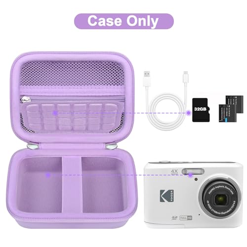 Canboc Carrying Case for Kodak PIXPRO FZ55/ FZ45 16MP Digital Camera, FZ45 Video Vlogging Camera Bag, Mesh Pocket fit Cable, SD Card, Purple (Case Only) - color: Small-Purple