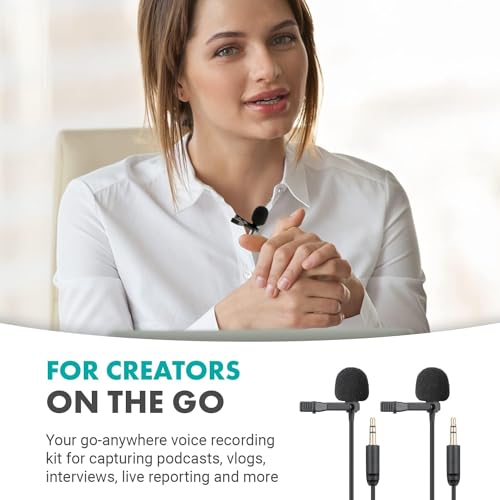 Movo VersaLav-V2 Lavalier Microphone Set for Smartphones, Computer, DSLR or Mirrorless Camera with Two Lapel Microphones, Splitter, Extension Cord, Clip-on Lav Mics for Video, Podcast, Vlog, Interview