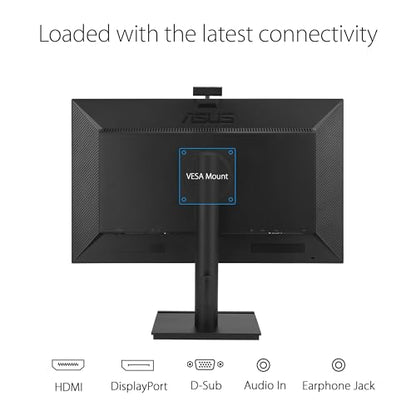 ASUS 24” 1080P Video Conferencing Monitor (BE249QFK) - IPS, 100Hz, Frameless, Full HD Webcam, Mic Array, Speakers, Height Adjustable, Ergonomic Design, Eye Care, Wall Mountable, 3 yr Warranty - style: 24" Webcam Mic Array