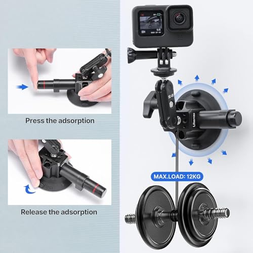 UURig SC-01 Suction Mount 3" for Vlogging Camera Car with Smartphone Clamp | Compatible with DJI OSMO Pocket 3/Pocket 4/Pocket 4 Pro/Luna/OSMO 360/Insta 360 x5/Xtra Muse/iPhone 17 16 15, 1/4" Magic Arm - size: 3" SC-01 Suction Mount