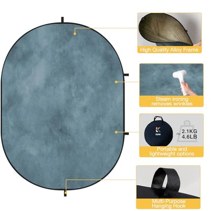 Kate Collapsible Backdrop Double Side Pop up Background Blue & Brown Abstract Folded Double Sided Backdrops for Photography, 5x6.5ft(1.5x2m)