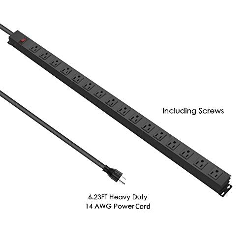 Metal Wall Mount Power Strip, Mountable Power Outlet, Aluminum Alloy Mount Power Socket with Switch, 6 FT SJT 3/C 14AWG Power Cord, 15A 125V 1875W (16 Outlet) - size: 6 ft, style: 16 Outlets