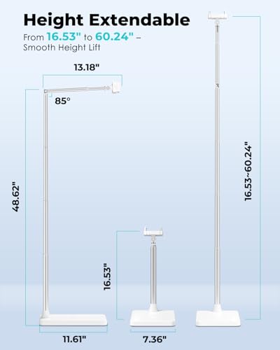 Viozon Tablet Floor Stand, Height & Angle Adjustable Tablet Holder with Aluminum Alloy Arm Tube, 360° Rotation for Bed, Sofa, Desk, Compatible with 3.5-11'' iPad Pro/Air/Mini, iPhone 15/14, Kindle. - color: White