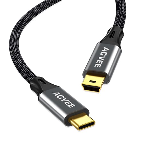 AGVEE 3.3ft USB-C to Mini USB Cable, Mini-B 5-Pin Data Charger Cord | Gold Plated End Tips, Durable Type-C Sync Transfer for Canon Nikon Camera, Garmin GPS, Blue Yeti, Hero 3+, PS3 Controller - color: Dark Gray, size: 3.3ft