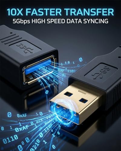 USB Extension Cable 6.6ft, USB 3.0 Extender Male to Female Cord High Data Transfer Compatible with Webcam,USB Keyboard,Flash Drive,Hard Drive,Printer, and More - size: 6ft