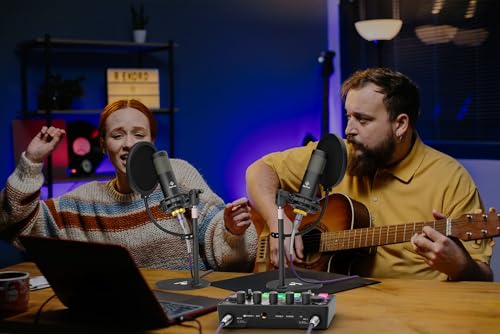 Podcast Equipment Bundle for 2, with XLR Dynamic Microphone, TF card, 5RGB,Surround Sound,Suitable for Live Streaming/TikTok/YouTube, Compatible with iOS,Android,PC,Camera RS2 - style: Audio interface+ 2 dynamic mics
