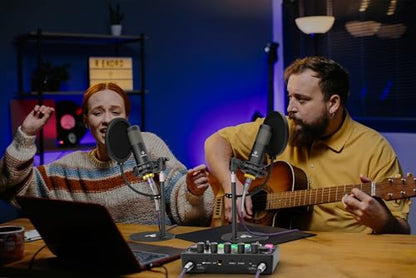 Podcast Equipment Bundle for 2, with XLR Dynamic Microphone, TF card, 5RGB,Surround Sound,Suitable for Live Streaming/TikTok/YouTube, Compatible with iOS,Android,PC,Camera RS2 - style: Audio interface+ 2 dynamic mics