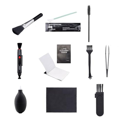Camera Lens Cleaning Kit, 10Pcs, Optical Len Clean Tools | Lens Brush Pen, Air Blower, Microfiber Cleaning Cloth, Soft Brush, For Sony Canon Nikon Pentax Sony DSLR