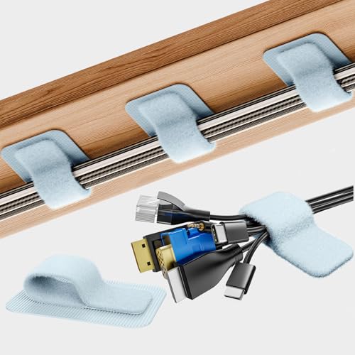 Cable Management Under Desk, 【Up to 15 Cord】【Enhanced Wire Holder】 Reusable Cord Organizer Holder, Adjustable Hook and Loop Cable Ties, Wire Clips Under Table Hider, 20 Pair(Blue) - color: Blue, size: 20 Pair
