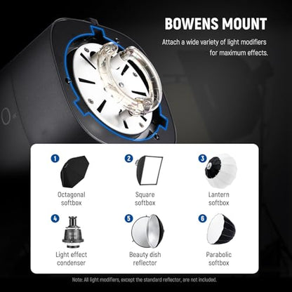 NEEWER 800Ws Studio Monolight Flash Light Kit (2 Pack), S101-400W 5600K Strobe Light with 150W Modeling Lamp/Bowens Mount/Softbox/Stand/Reflector/RT-16 Trigger/Bag for Portrait Product Photography
