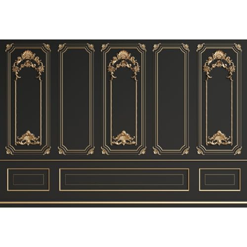 Leyiyi 5x3ft Vinyl Gold Black Vintage Room Inside Backdrop European Frame Modern House French Castle Wall Retro Style Photo Background Cowboy Adult Birthday Personal Portraits Studio Props - color: Black, size: 5x3ft