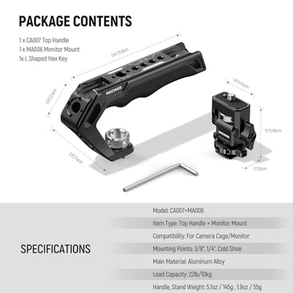 NEEWER CA007+MA006 Top Handle & Monitor Mount Set, Black, Compatible with 5" & 7" Field Monitor, Camera Cage & Gimbal, 3/8" ARRI Locating + Cold Shoe, 22lb Load Capacity - style: CA007+MA006