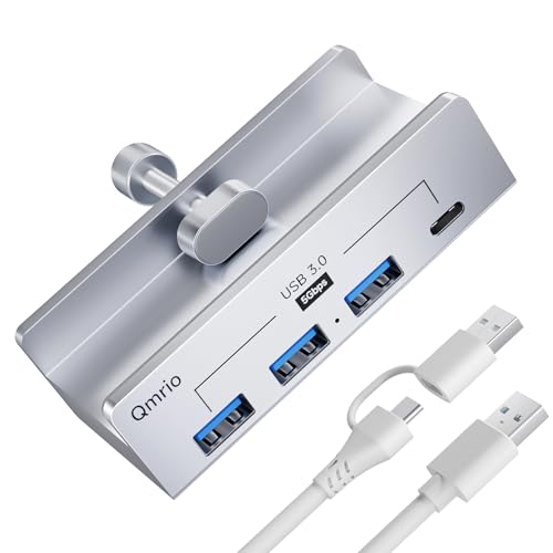 USB Hub 3.0, 5Gbps Clamp USB Hub for Desk/Monitors with Extra Power Supply Port, 3 USB-A Data Ports, USB-C Data Port for iMac Pro/iMac (Silver) - color: Silver