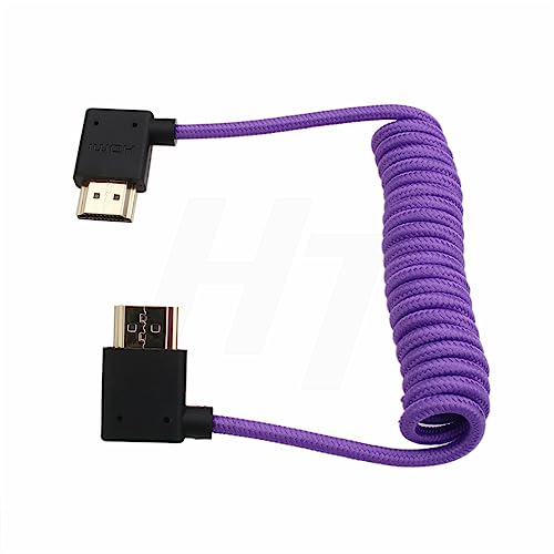 HDMI to HDMI 4K 8K 60p Cable Right Angle Braided Coiled for Panasonic Sony Canon Nikon ZCAM Camera Atomos Ninja V SmallHD Blackmagic Monitor Purple - color: Left to Right Angled, Braided Purple