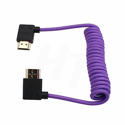 HDMI to HDMI 4K 8K 60p Cable Right Angle Braided Coiled for Panasonic Sony Canon Nikon ZCAM Camera Atomos Ninja V SmallHD Blackmagic Monitor Purple - color: Left to Right Angled, Braided Purple