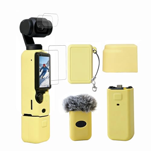 Case for DJI Osmo Pocket 3/Xtra Muse Camera, Soft Silicone Protective Case, Anti-Scratch, Slim Fit Skin with mic Cover and Screen Protector Accessories for Osmo Pocket 3/Xtra Muse (Yellow) - color: Yellow