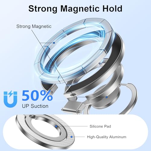 Magnetic Phone Grip Stand for iPhone 17 Pro Max/Air/16e/16/15 Pro Max, MagSafe Ring Holder Gym Finger Ring Grip Kickstand Two-Sided Magnetic Car Mount for Samsung Galaxy Z Flip7/Fold7/S26 Ultra/S25 FE - color: silver