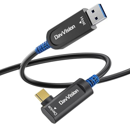 USB A to USB C Fiber Optic Cable Right Angle 33 FT, 10Gbps USB 3.2 Gen2 Extension Cable(No Power), Ultra Slim & Long Distance for Business Solution,Logitech 4K Camera,VR/AR,Video Conference - size: 33FT(Right Angle), style: 1 Pack