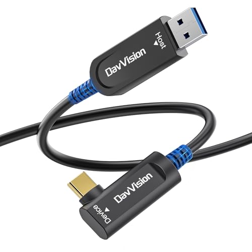 USB A to USB C Fiber Optic Cable Right Angle 50 FT, 10Gbps USB 3.2 Gen2 Extension Cable(No Power), Ultra Slim & Long Distance for Business Solution,Logitech 4K Camera,VR/AR,Video Conference - size: 50FT(Right Angle), style: 1 Pack