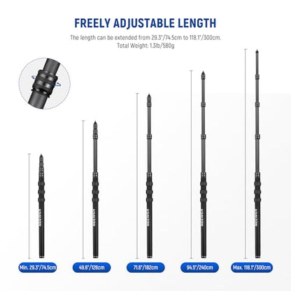 NEEWER Upgraded Microphone Boom Pole, 9.8ft/300cm Telescopic Carbon Fiber Mic Boom Arm with 5 Sections, 1/4" 3/8" 5/8" Screw Adapters, Cable Straps, Shoulder Strap & Storage Bag, MS-300CB (Black) - style: MS-300CB
