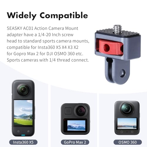 SEASKY AC01 1/4"-20 Action Camera Mount Adapter Tripod Conversion Accessory All Metal Aluminum Alloy for Insta360 X5/X4/X3/X2 for DJI OSMO 360 Gopro Max 2 Sports Camera Accessories