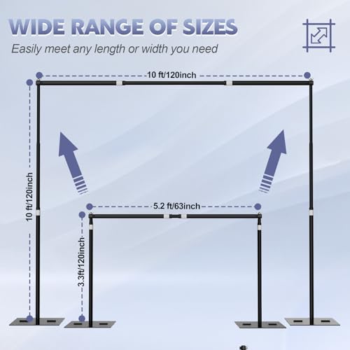Heavy Duty Backdrop Stand, 10x10ft Adjustable Photo Background Support System Kit with Steel Base, Pipe and Drape Photography Back Drop Kit for Parties Video Studio Wedding - size: 10x10ft