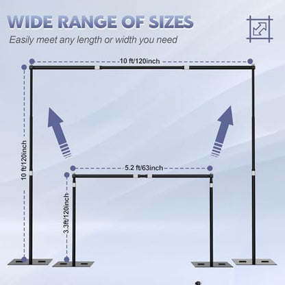 Heavy Duty Backdrop Stand, 10x10ft Adjustable Photo Background Support System Kit with Steel Base, Pipe and Drape Photography Back Drop Kit for Parties Video Studio Wedding - size: 10x10ft