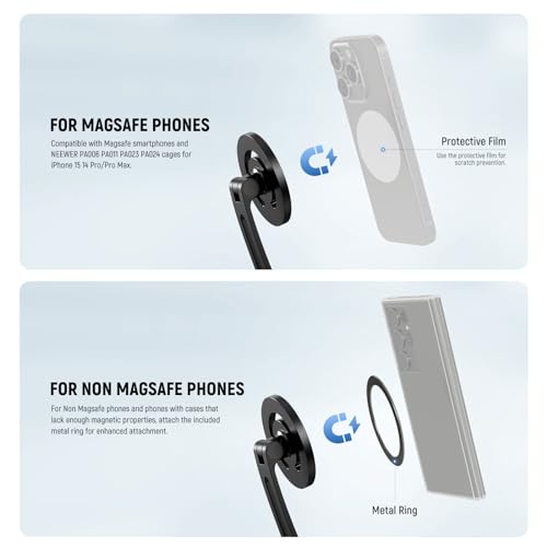NEEWER Magnetic Neck Holder for Action Camera & Phone, Hands Free Tripod Chest Mount Compatible with GoPro DJI Insta360 Magsafe iPhone Android, Phone Holder for Video Recording POV Vlog, GP16 - style: GP-16(Black)