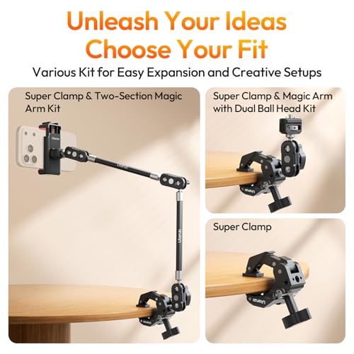 ULANZI CO78 Super Clamp Mount, 3-Jaw Y-Shape Super Clamp with Cold Shoe & 1/4"-20 Threads,ARRI Pins, Heavy Duty Camera Rig Mount for Monitors, LED Lights, Action Cameras, Desktop Rig, Load - Black